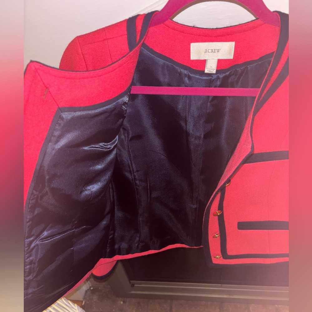 J. Crew Women's Wool Pink/Navy Jacket- Military Style Size 2 - Picture 11 of 13